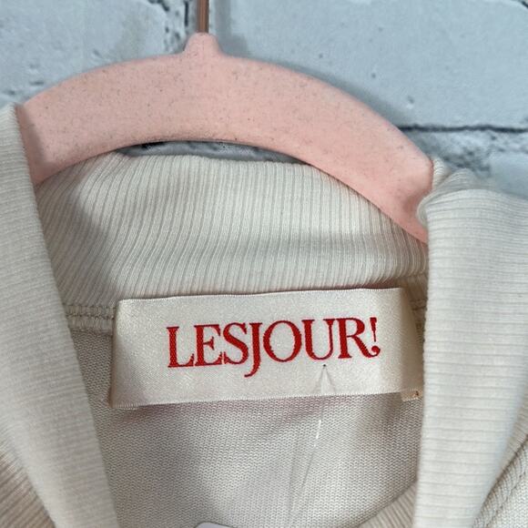 LESJOUR! The Mock Neck Long Sleeve T-shirt Creme Medium NWT - Picture 3 of 4